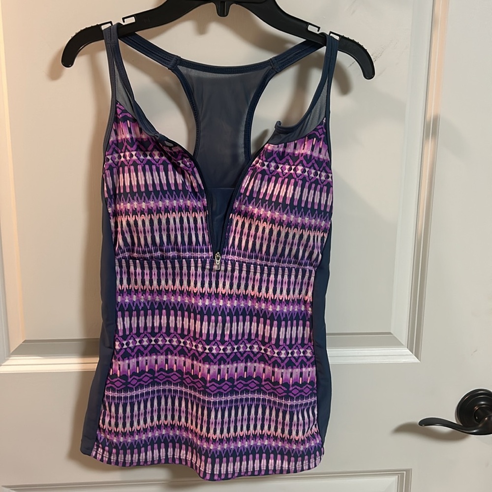 FREE COUNTRY Mesh Zip Up Racerback Tankini Top